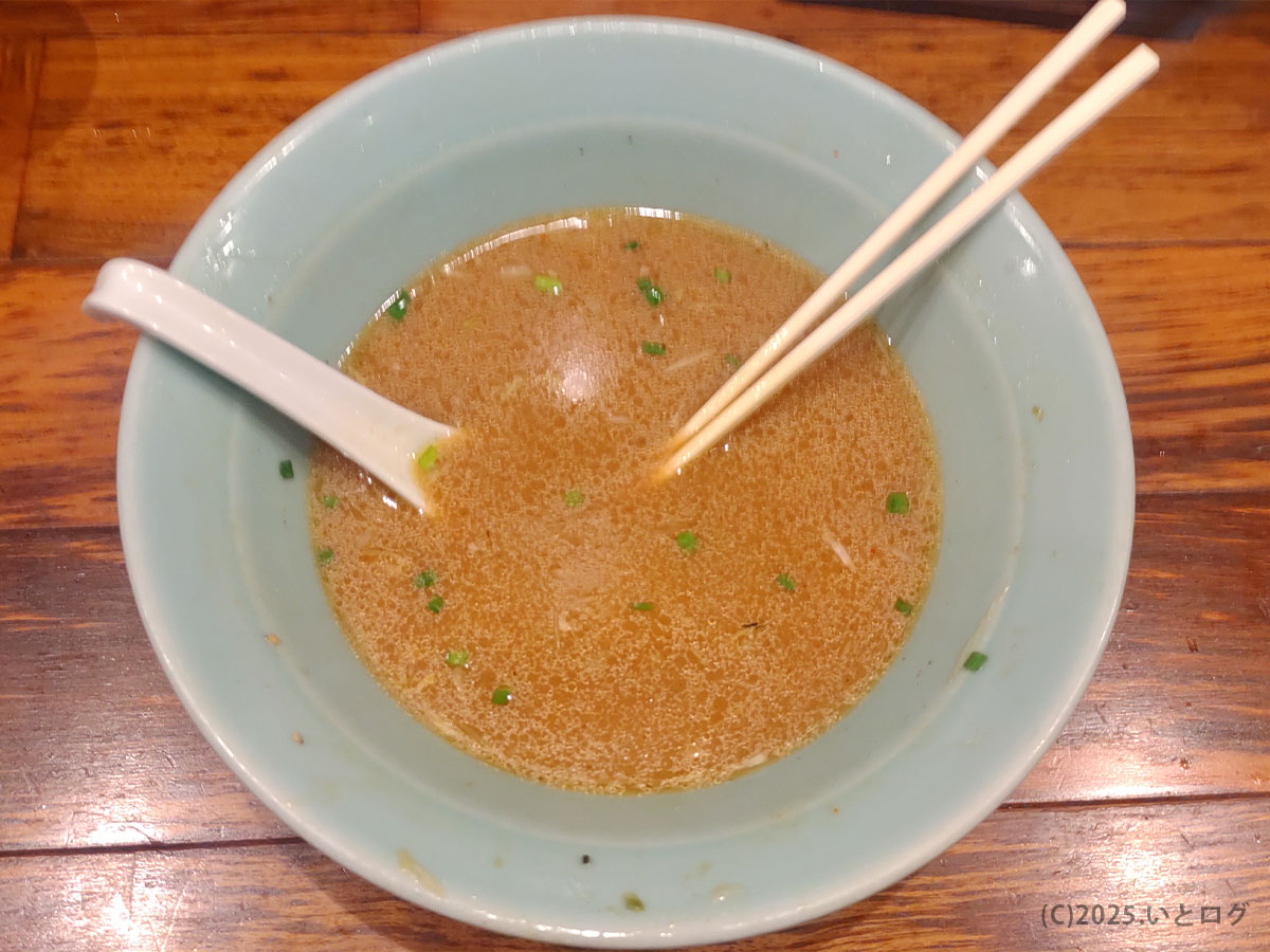 完食後の丼。らーめん錦 大館は最後まで飲み干したくなると評判のラーメン店