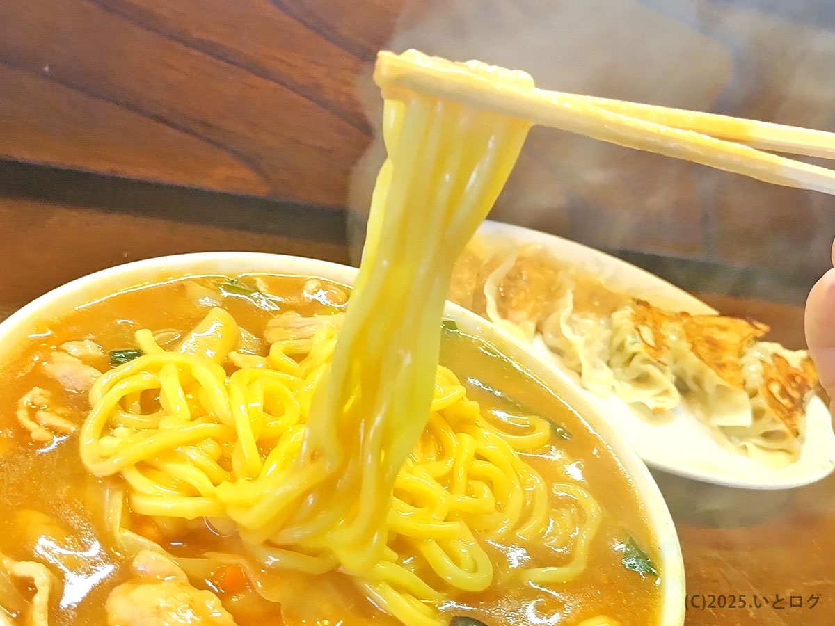 秋田市で長年親しまれるチャイナタウンのちゃんぽん、黄色い麺を持ち上げた瞬間