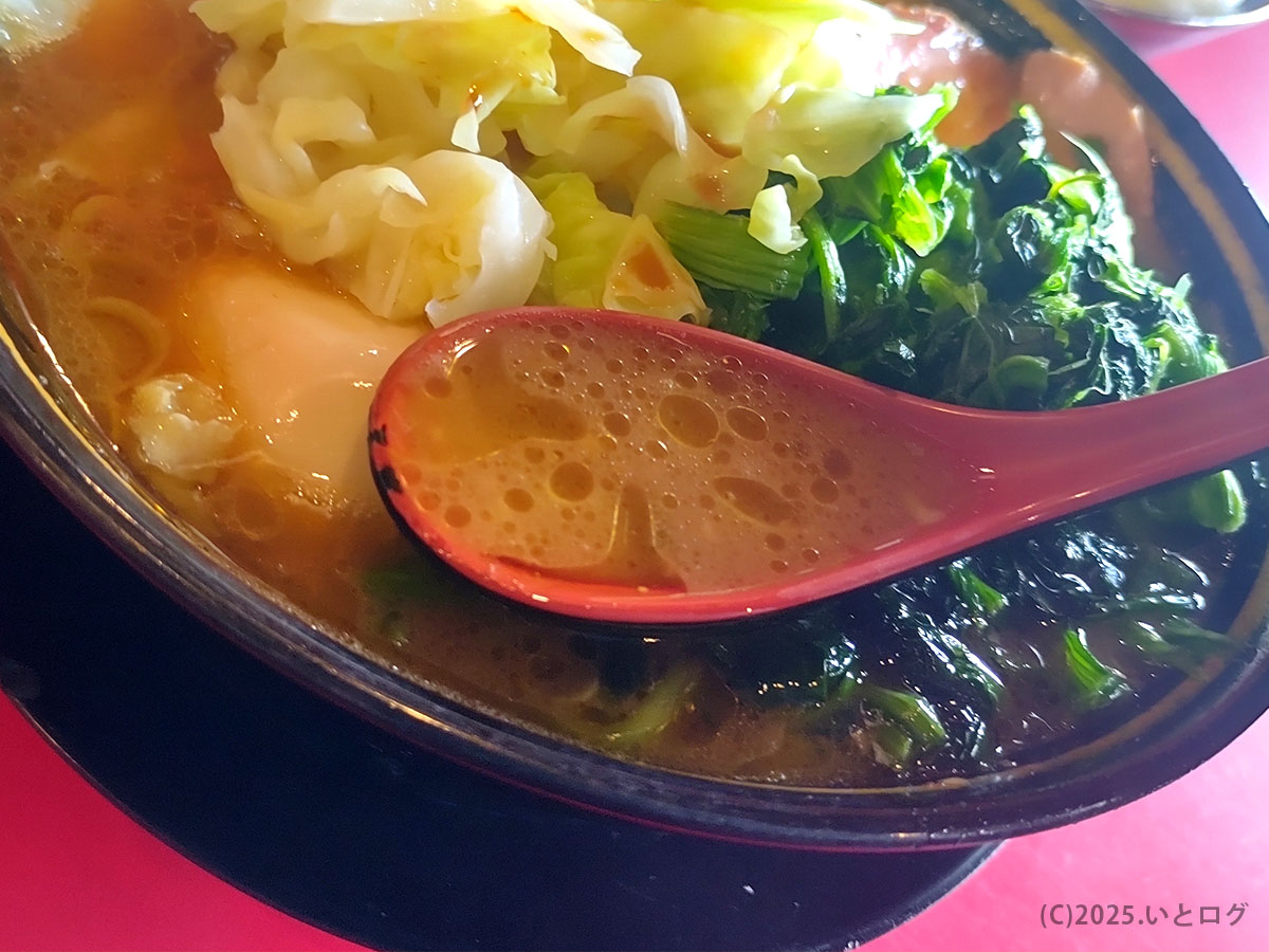 稲葉家（岐阜市）の家系ラーメン。濃厚な豚骨醤油スープにほうれん草とキャベツがたっぷり。稲葉家レビューで人気の理由が伝わる一杯。