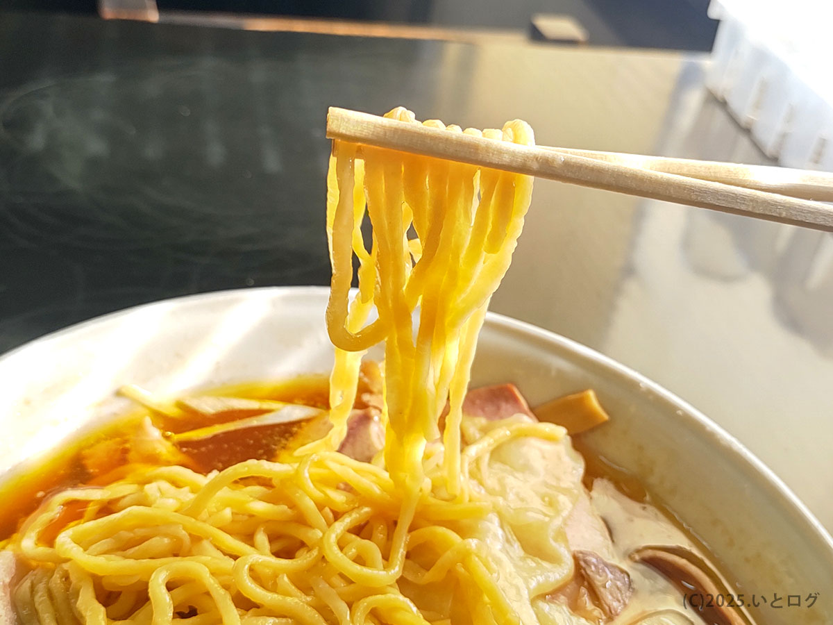コシのある手打ち麺がスープから立ち上がるリフトアップ。並びの価値を実感させる手打 焔の醤油ラーメン