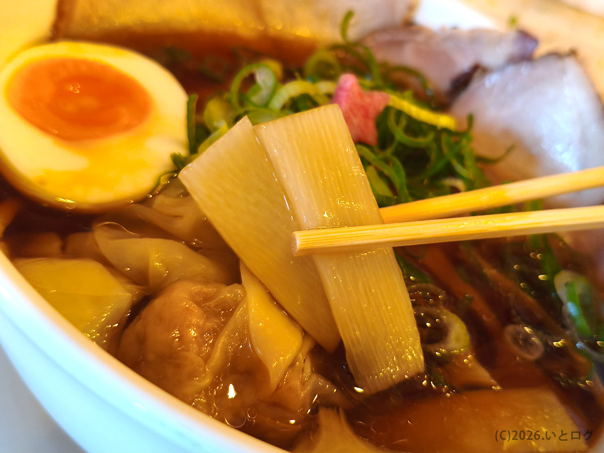 清乃 有田のラーメンに入るメンマの具材アップ（有田ラーメンおすすめ店）