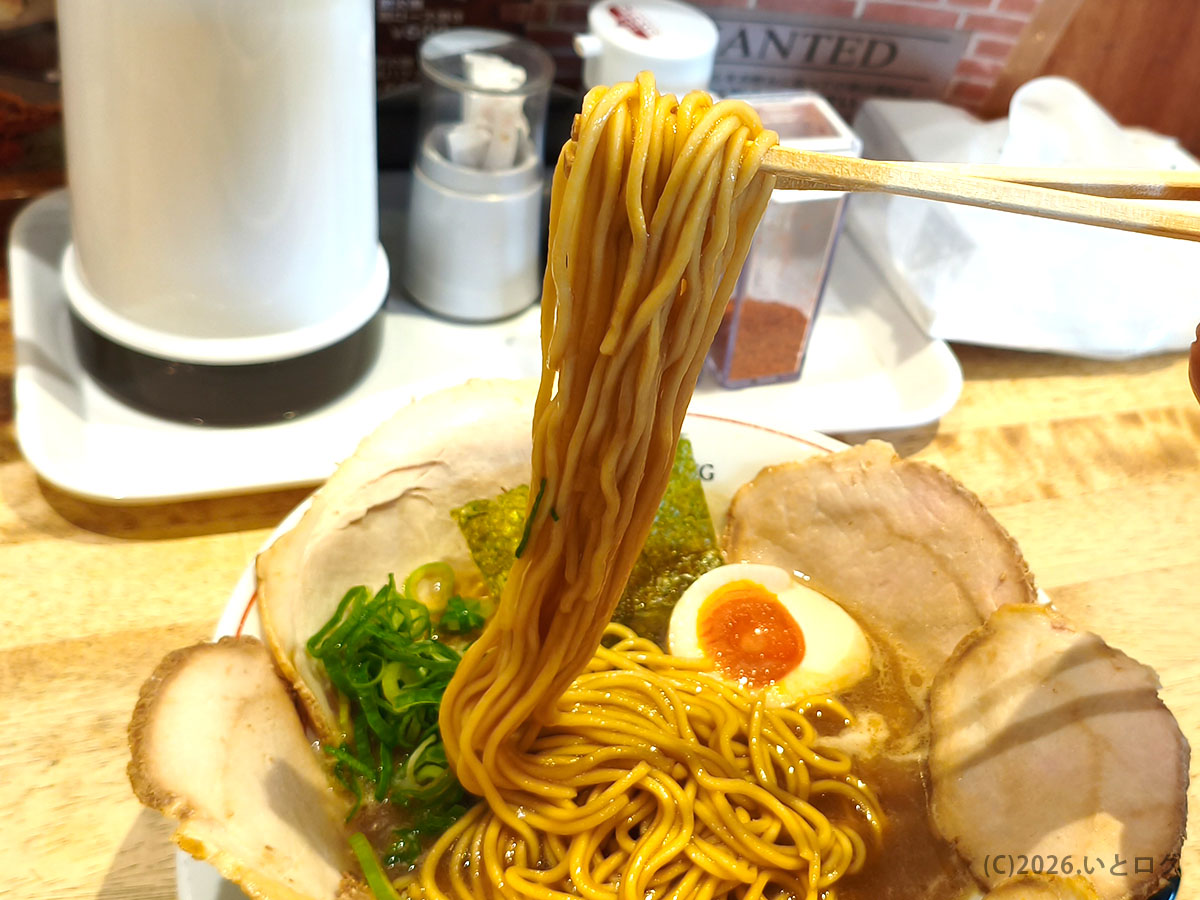 麺dining 月乃家ラーメンの麺リフト｜有田川ラーメン店のストレート麺
