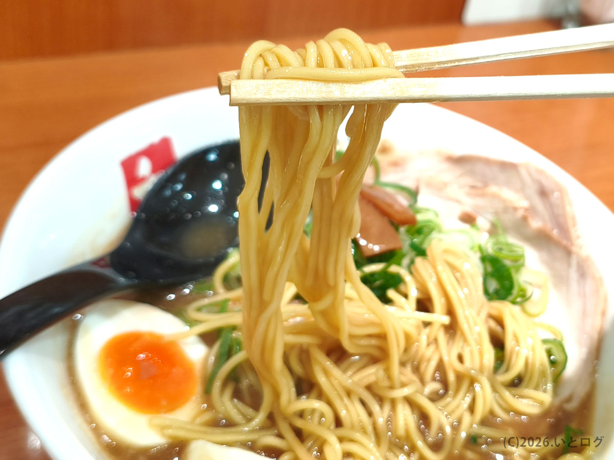 清乃 ラーメンの麺リフト 細めストレート麺と濃厚スープの相性が抜群
