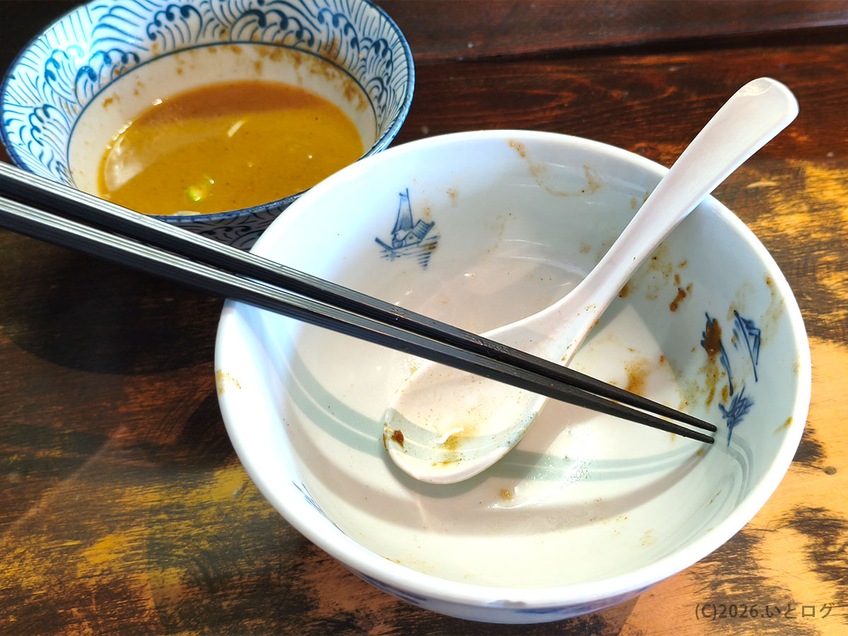 つけ麺 ジンベエ レビューで完食した丼とスープ
