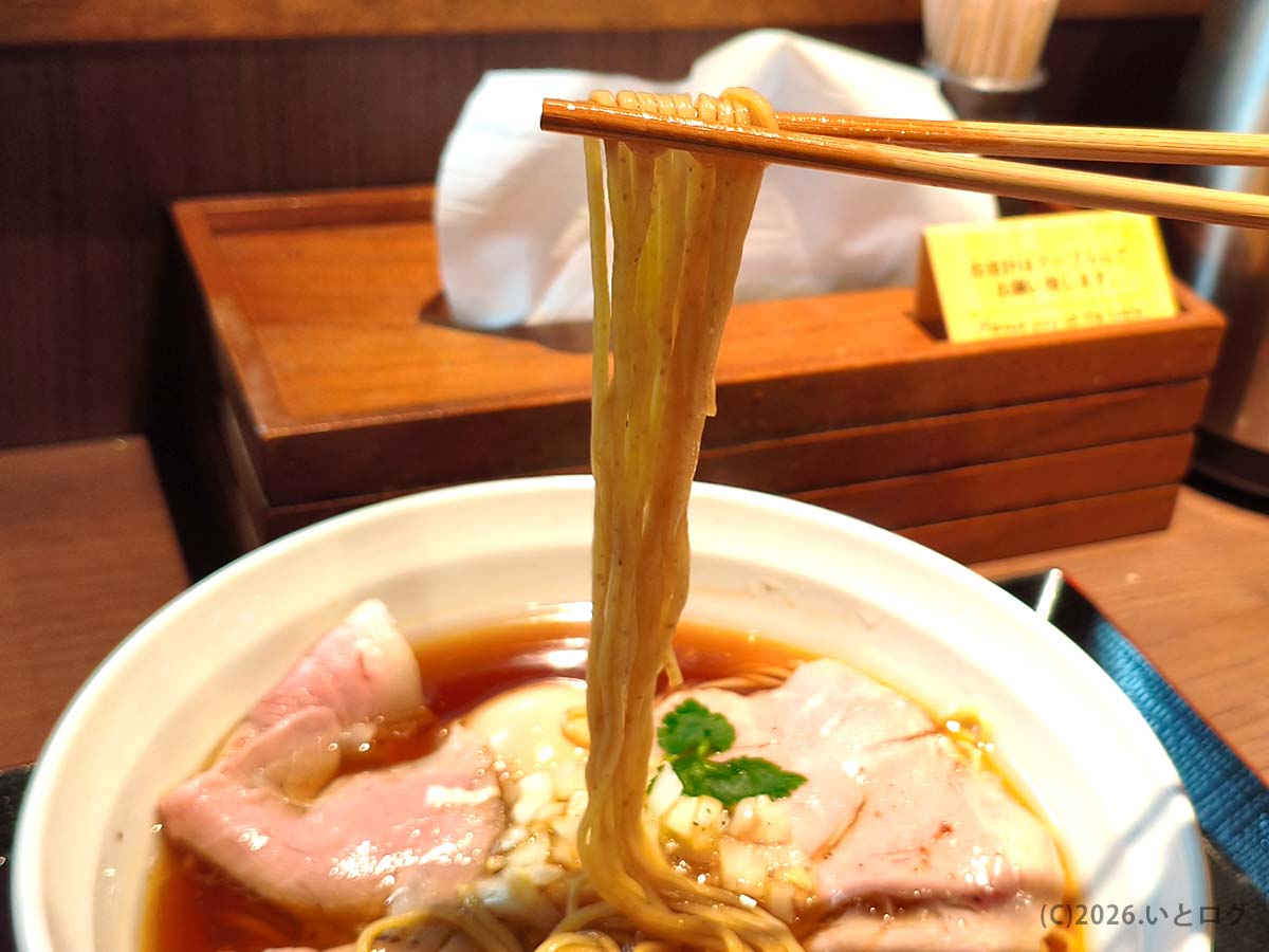 中華そば 佐々木麺之介の細麺リフト｜長崎市煮干しラーメン系のしなやかな麺