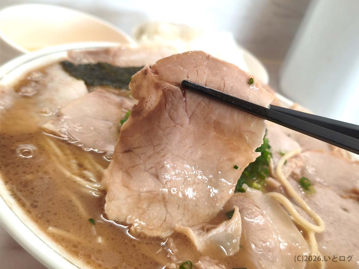 しっとり柔らかなチャーシュー。一光軒の佐賀豚骨ラーメン