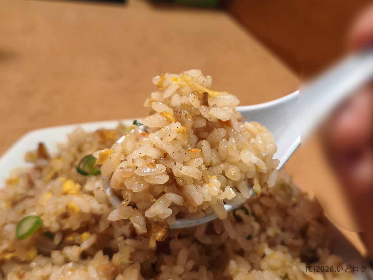 天理スタミナラーメン本店のチャーハンをスプーンですくった様子