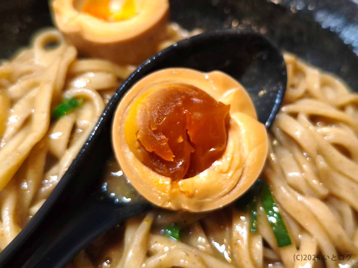 奈良市のにぼしこいしで食べた濃厚煮干しラーメンにのる半熟の味玉
