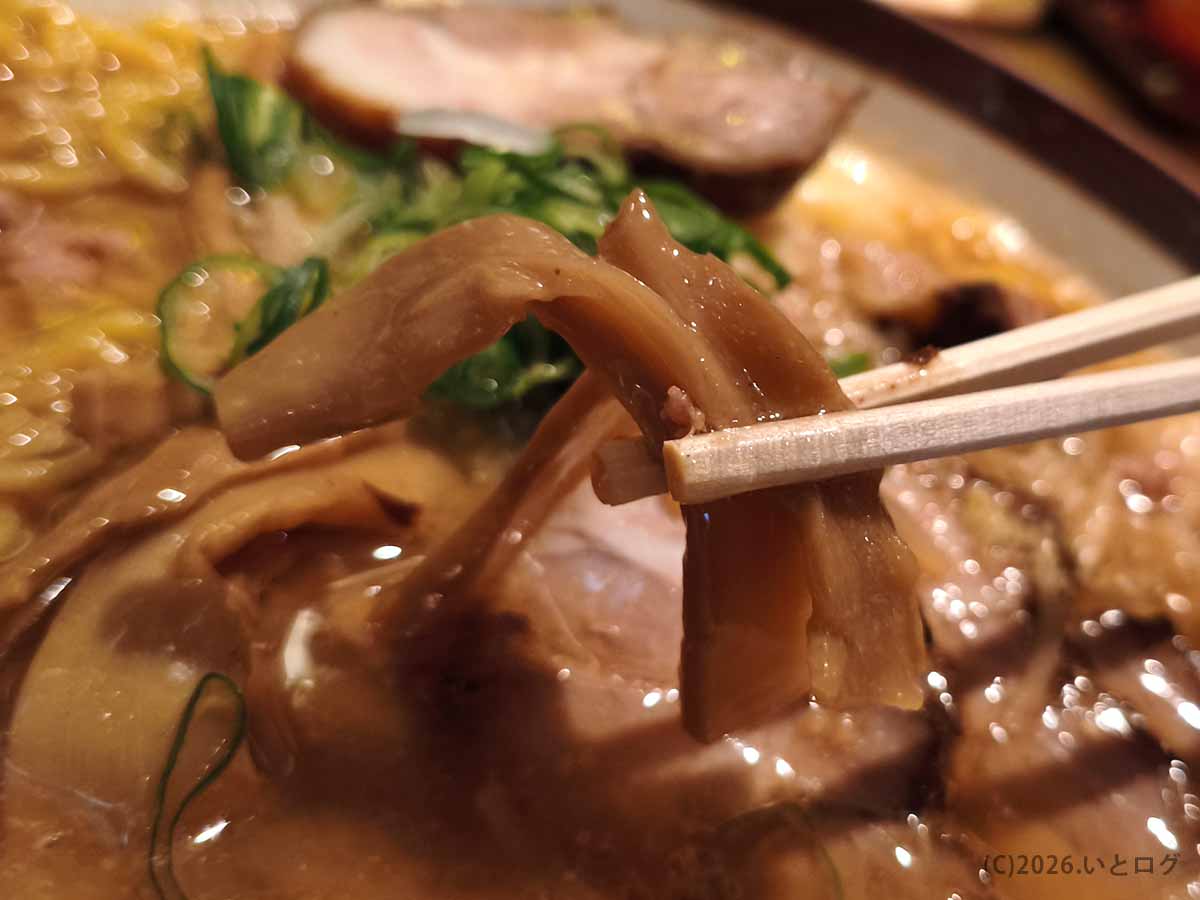 すみれ 横浜店の味噌ラーメンに入るメンマ。濃厚な味噌スープの中で食感のアクセントになるトッピング