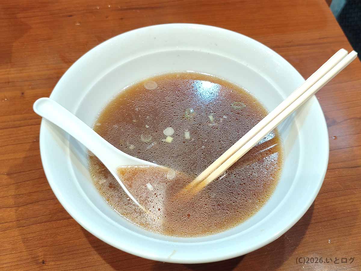 ニシタチの東京らぁめん 西橘店で醤油ラーメンを食べ終えたあとの丼