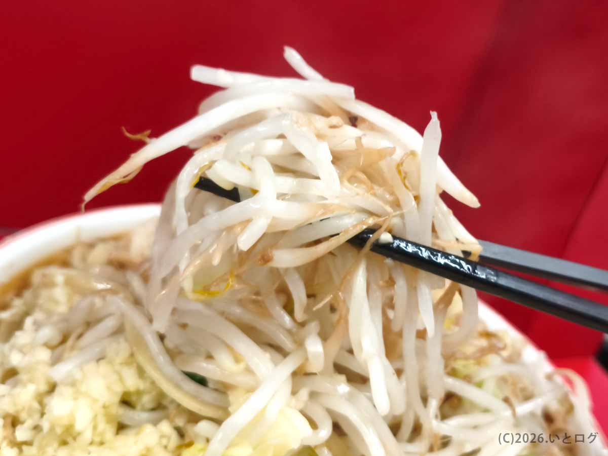 ラーメン二郎 大宮公園駅前店のラーメンに盛られたモヤシ中心のヤサイ
