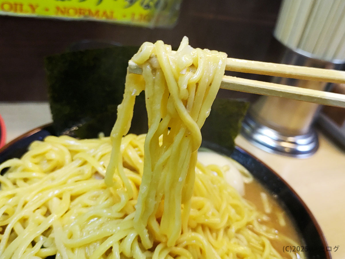 池袋 武蔵家へのアクセス後に味わう中太ストレート麺のリフトアップ、家系特有の艶を伝える一枚